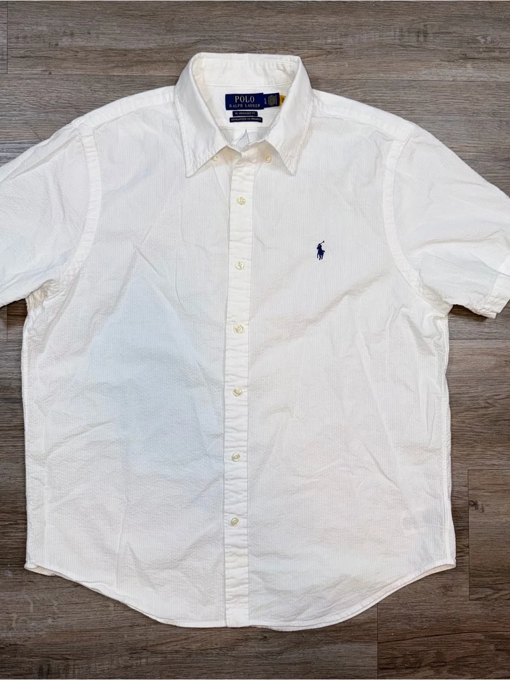 Polo Ralph Lauren Shirt Mens L Short Sleeve White Seersucker Button Down Pony